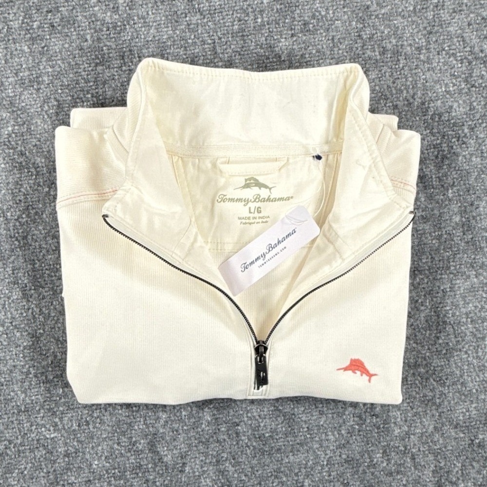 Tommy Bahama Nassau 1/2 Zip Pullover Mens L Coconut Cotton T225350 NWT